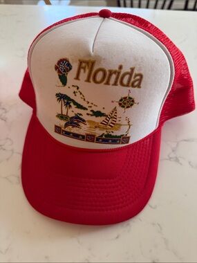Vintage Florida Embroidered Trucker Cap - Red and White - Cobra Caps